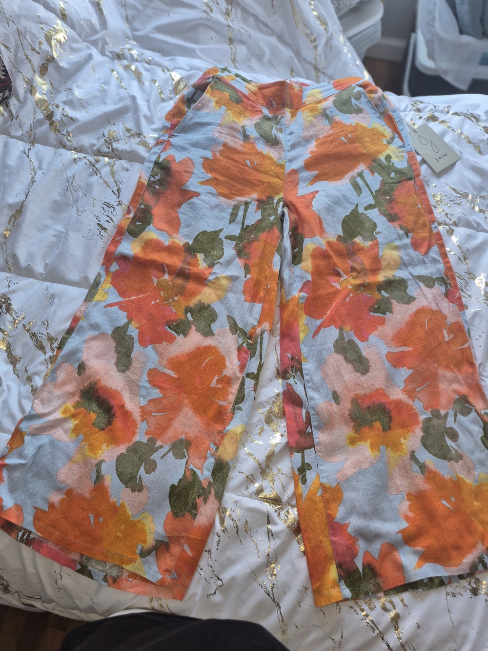 Joie Orange Floral Wide-Leg Jumpsuit